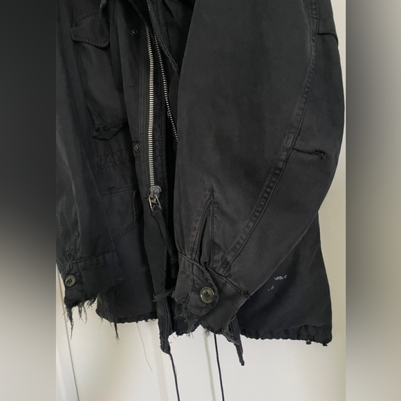 LARGE UNISEX custom Distressed WHAT GOES AROUND COMES AROUND Black M-65 Jacket - Picture 7 of 8